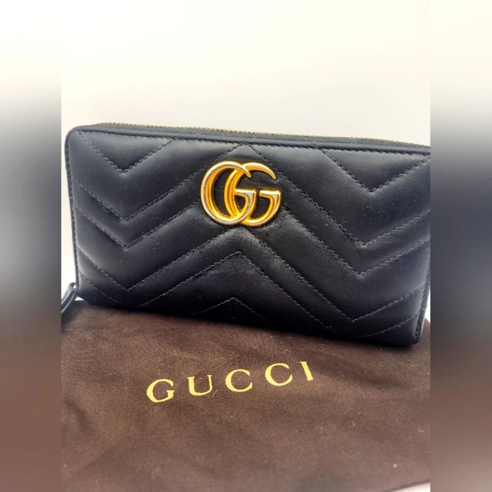 Gucci GG Marmont Matelasse Leather Zip Around Wallet Black